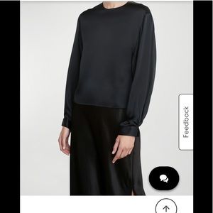Vince Pleated Cuff Crewneck Silk Blouse